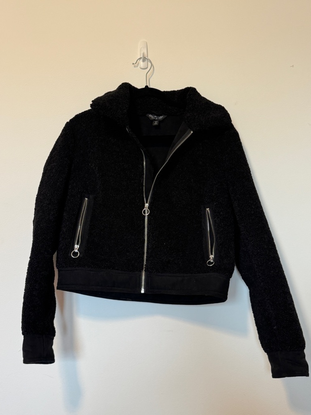 Miss Selfridge Black Teddy Sherpa Jacket with Hood